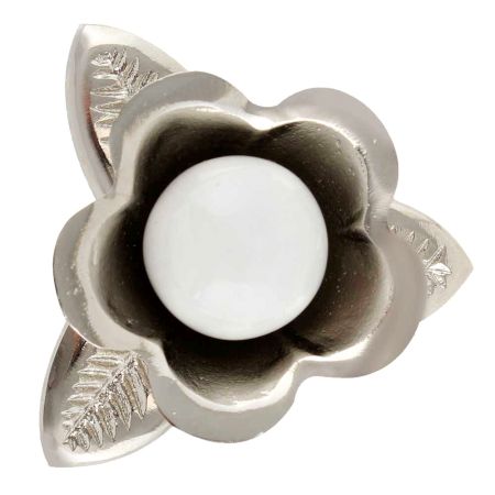 Silver Iron White Ceramic Bloom Cabinet Knobs